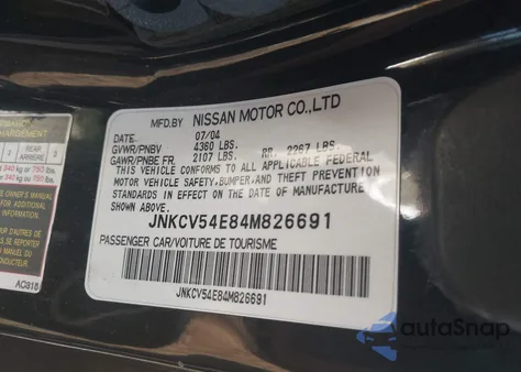 2004 Infiniti G35 z USA, uszkodzony, nr VIN JNKCV54E84M826691